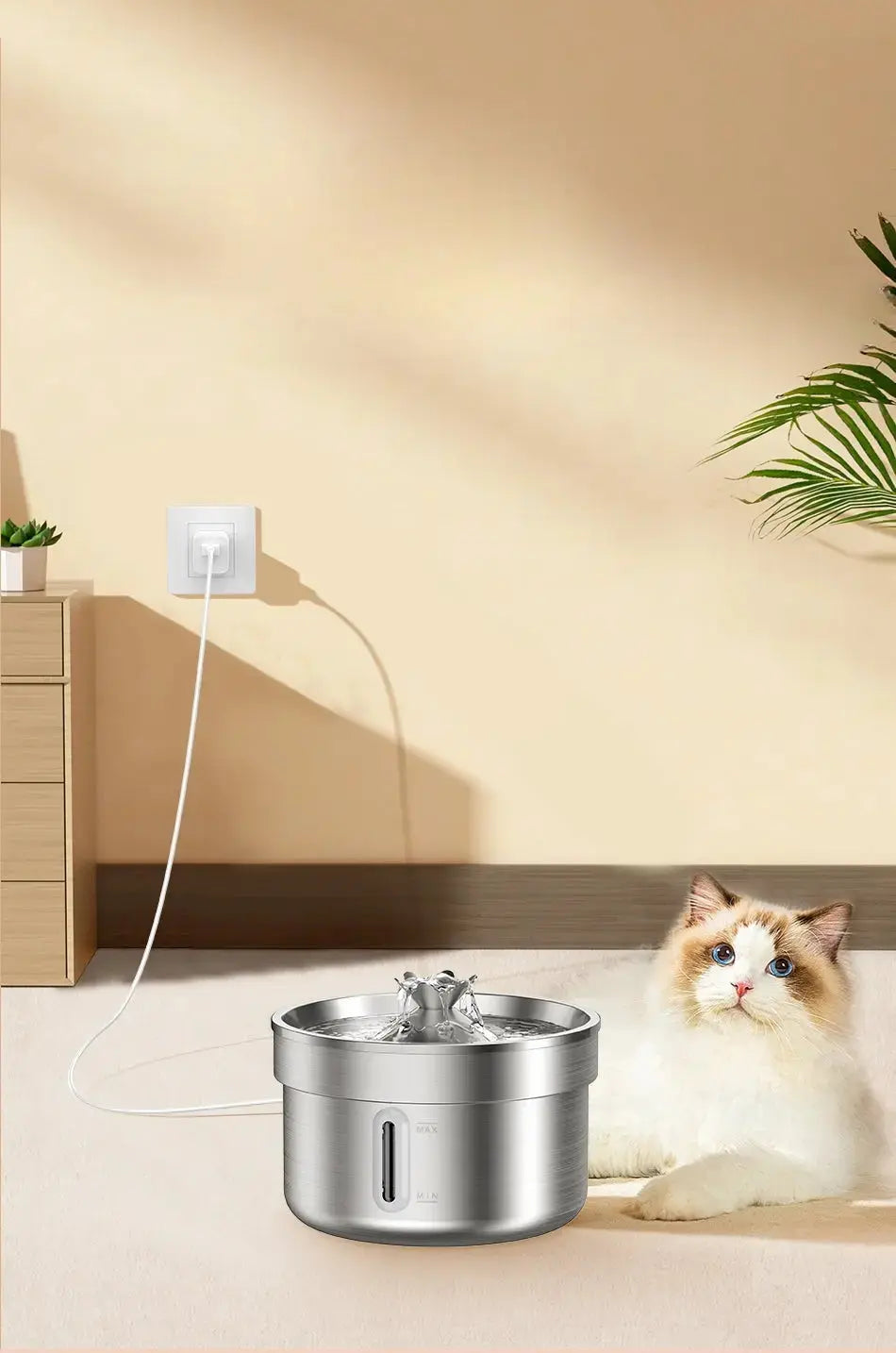 Fontaine pour chat en acier inoxydable automatique 2L Lifecatlike